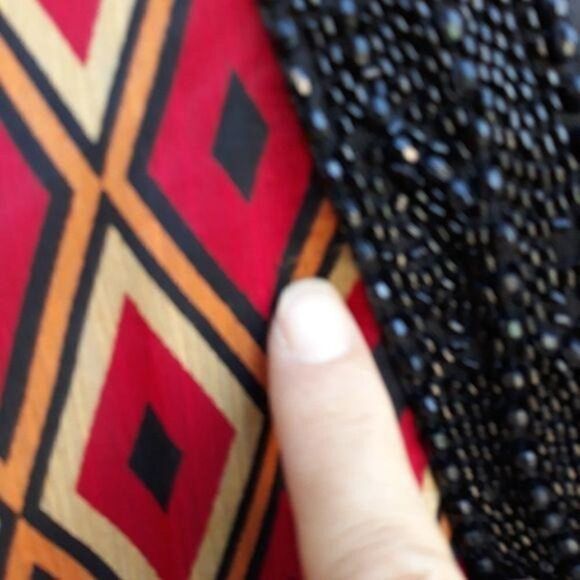 Badgley Mischka Mod Ikat Sheer Kimono Sleeve Beaded V-neck Cinched Top Red Sz L - Picture 16 of 16